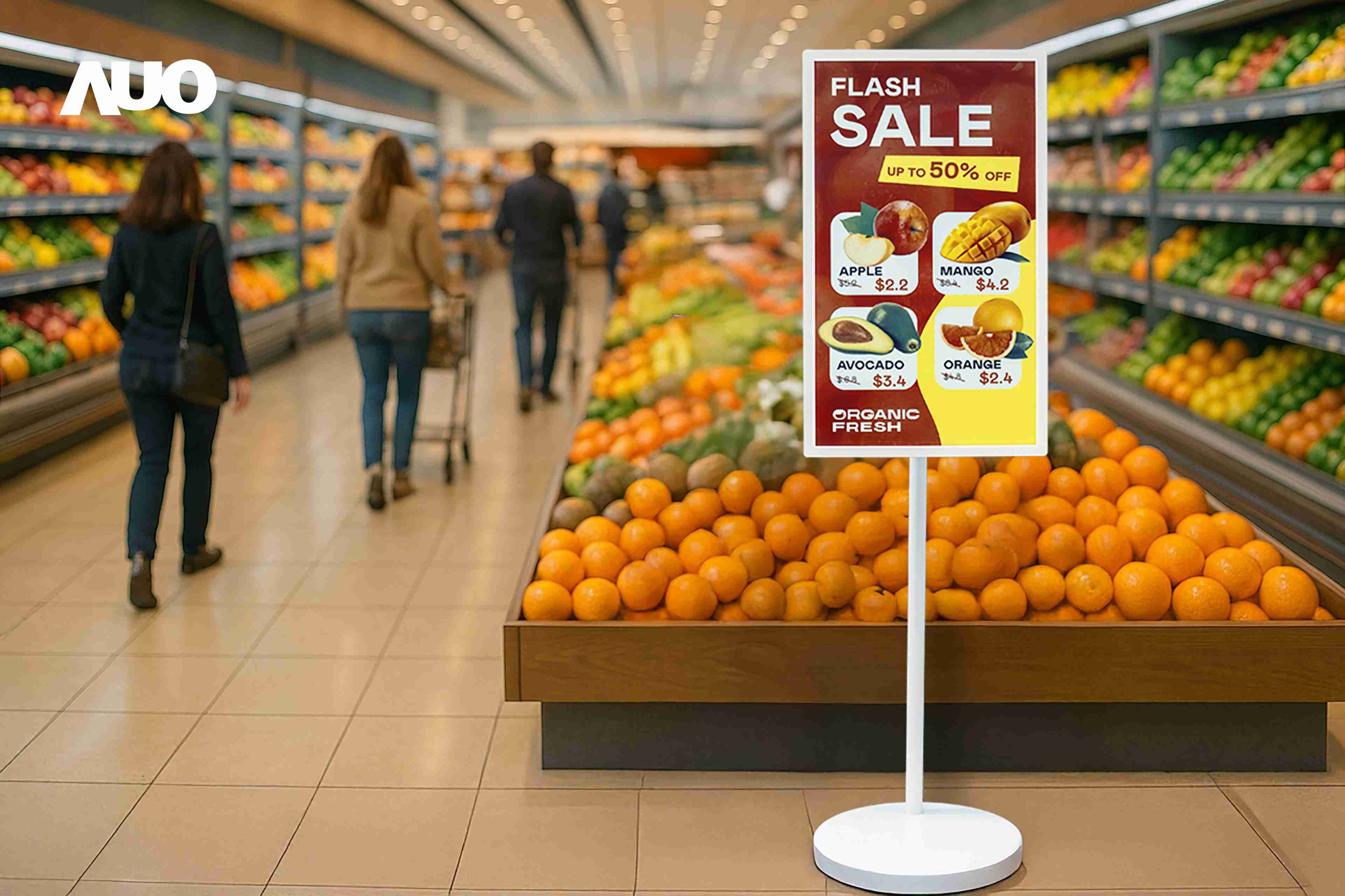 达擎首亮相低功耗、、、全彩的〝aecoPost电子纸解决方案〞，，，，仅在更新画面时需要微量的电力驱动，，，，无需布建电线的便捷设计，，，使其可灵活应用、、、、随意置放，，，并可透过云端或行动装置app，，，，轻松管理及排程广告内容，，，晋升店头营销利器。。。